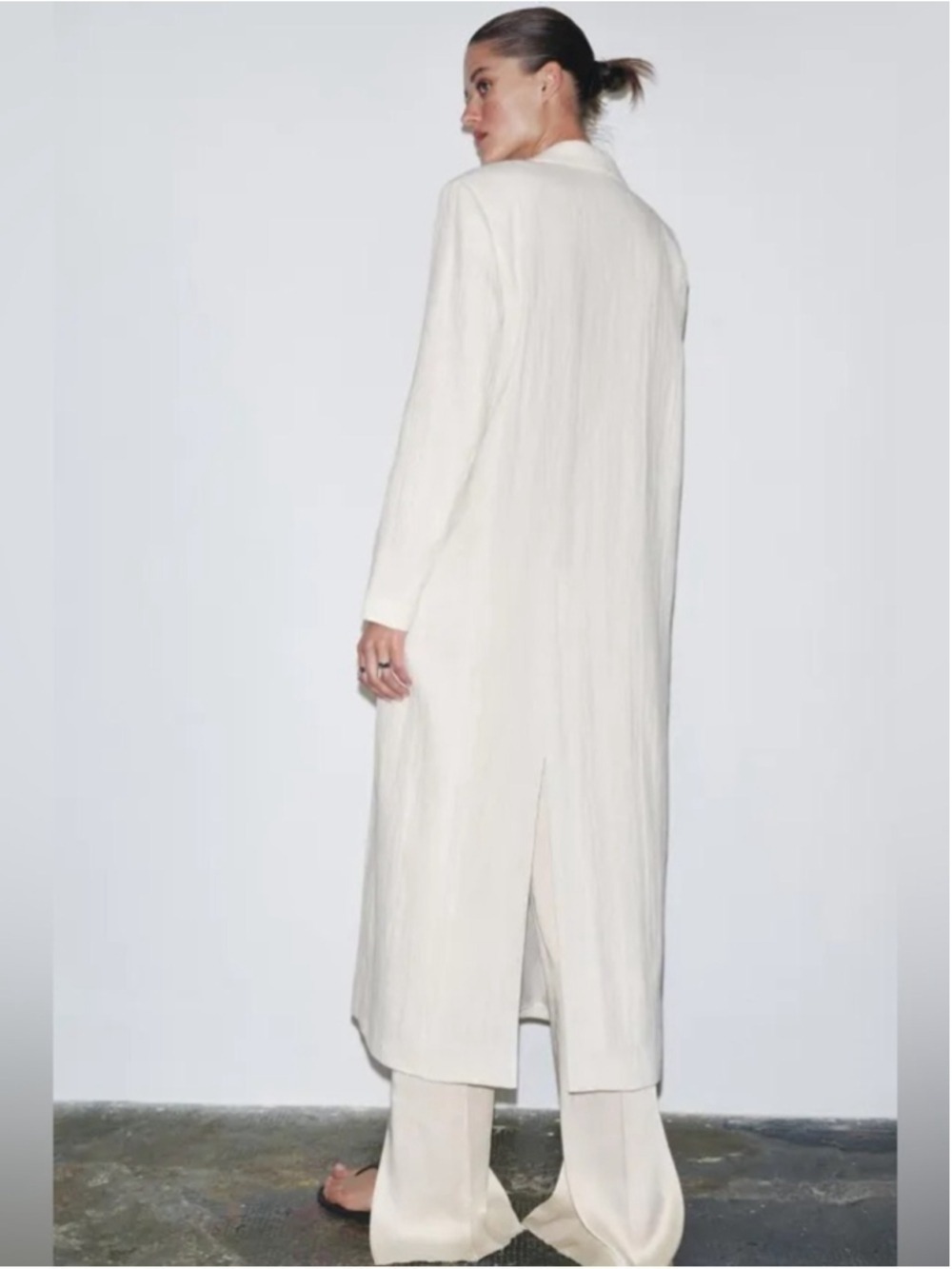 Zara Bloggers ZW Collection Linen Classic Long Frock Blazer Coat - Picture 5 of 13